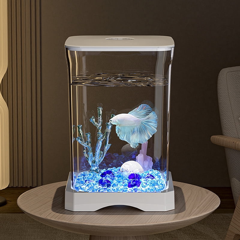 Small Landscape Ecological Fish Tank with Light Creative Goldfish Tank Desktop Small Fish Tank