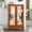 Dark Oak, variant on Noble House Elshore Lighted Curio Cabinet, 2-Door Glass Display with Mirrored Back, Adjustable Shelves, Antique White