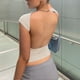 thumbnail image 1 of Mujeres Crop Tops Backless Crew Neck Slim Fit Tee Sexy para ir de compras (Beige S) FLhrweasw Para estrenar, 1 of 7