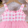 thumbnail image 6 of VNKIDY Girls Kids Spaghetti Strap Pink Gingham Dress With Ruffle Trim Tulle Skirt For Toddlers Summer Daily Wear Casual Outings Lovely Dress, 6 of 7