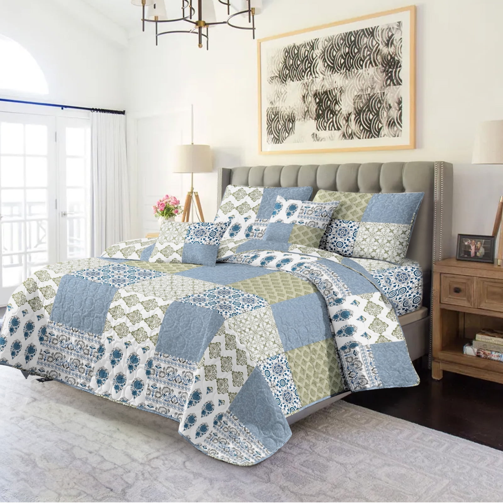 ANMINY Reversible Floral Coverlet Bedding Set - King All-Season Soft Polyester Quilt with Pillowcase | Vibrant Floral Design & Easy Care