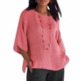 thumbnail image 2 of Ropa de mujer Camisa de cuello redondo con mangas 3/4, Top informal de lino y algodón, Rosa, XXL Vogacara  AP002239-13, 2 of 5