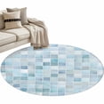 thumbnail image 2 of White Blue Color Block Round Living Room Rugs 4 ft, Summer Watercolor Square Ocean Washable Area Rug with Non-Slip Sturdy Edge Binding Round Carpet for Entryway Kitchen Bedroom Bathroom, 2 of 9
