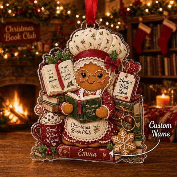 Christmas Ornament Book Lover Gingerbread Acrylic Tree Hanging for Book Club Readers