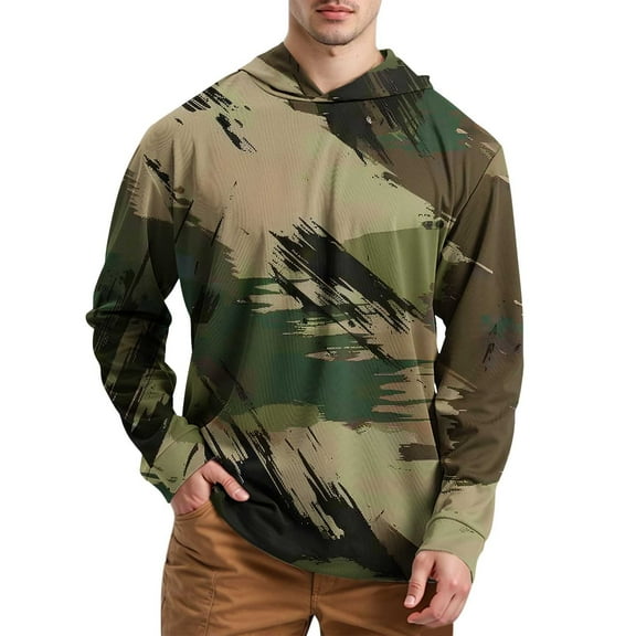 Men's Hooded Camo Sun Shirts Fishing Shirts for Men Long Sleeve Rash Guards Cooling Hoodies Hiking Shirts Camouflage M
