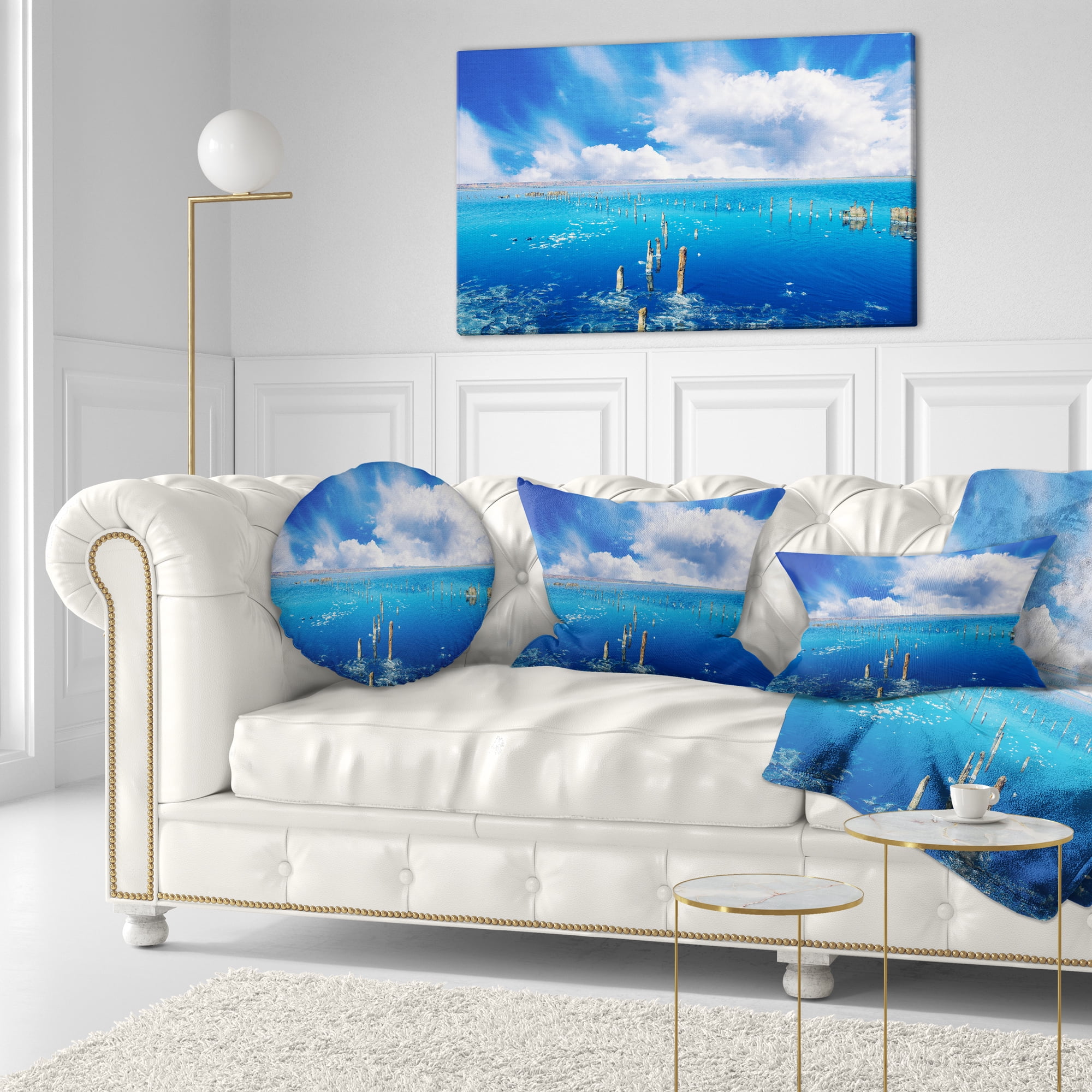 Designart 12" x 20" Blue Polyester Throw Pillow