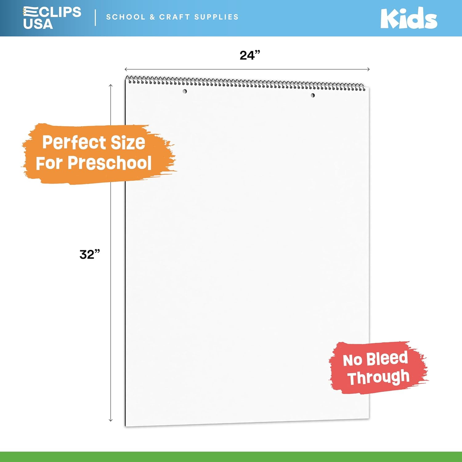 E-CLIPS USA Unuled Anchor Chart Paper 25-Sheet Large Writing Pad, 24” x 32”, Pack of 3