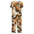 thumbnail image 4 of SwiftWear Halloween Pajamas Sets for Women Castle Pumpkin Bat Cute Spider Ghost Print Homewear Lounge Set Short Sleeve Henley Shirts Capris, Brown XL, 4 of 4