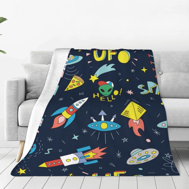 Balery Funny Spaceships Manta de Felpa Suave y Acogedora – Cobija de Franela Aterciopelada para Cama, Lavable y Cálida para Sofá, Mascotas, Transpirable-40"x30"