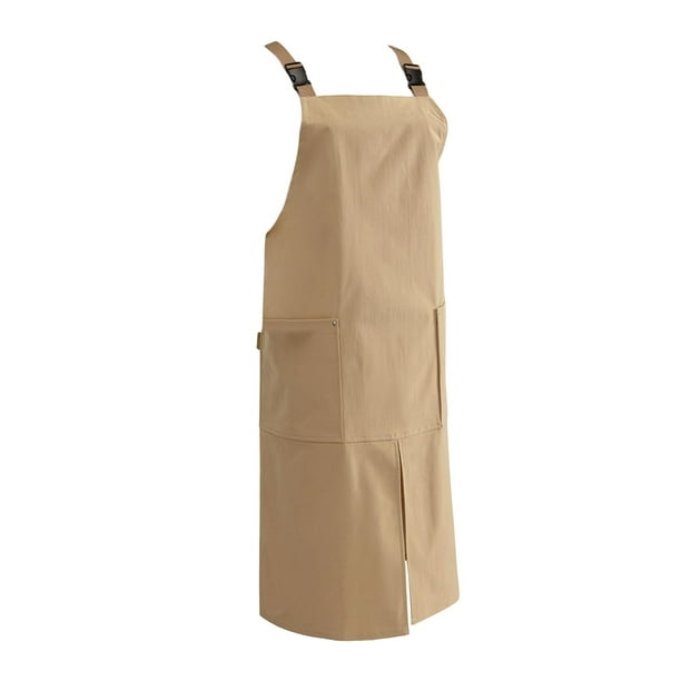 Delantal de cocina, delantal de chef, delantal de trabajo para restaurante de café con bolsillo, delantal de chef de cocina Marrón