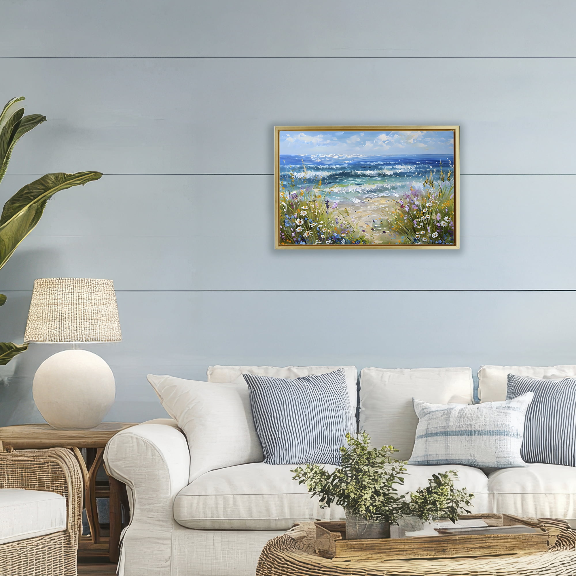 Stupell Industries Floral Beach Meadow by Ocean Gold Framed Floater Canvas Wall Art, design by Creative Studio
