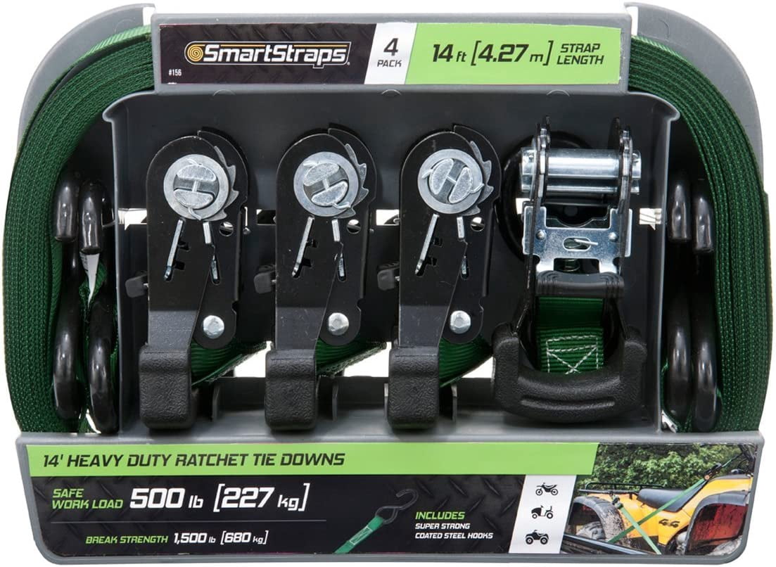SmartStraps 1" x 14ft Standard Ratchet Tie Down Straps 6 pack , Green - 500lb SWL