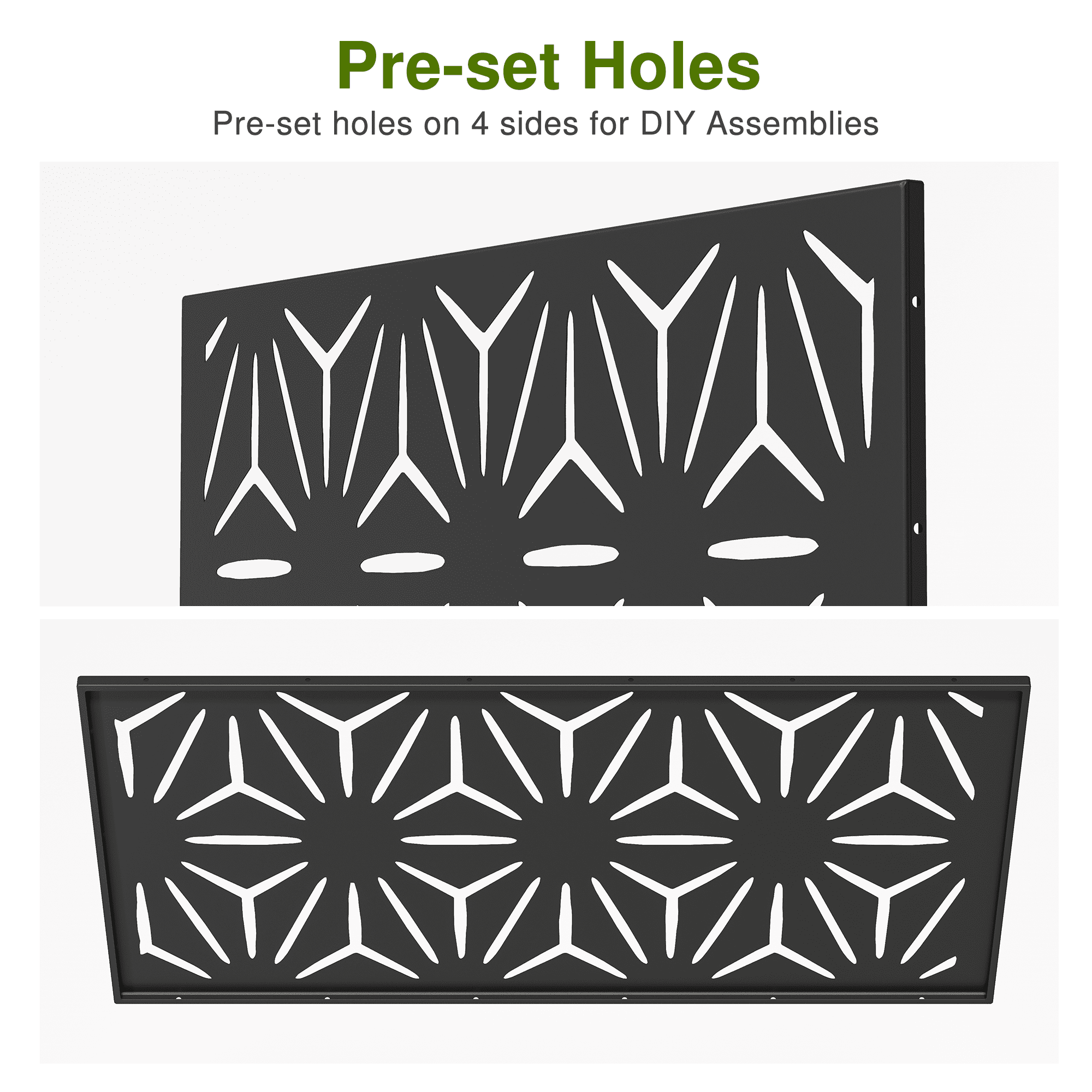MAYEERTY Folding Privacy Screen – Heavy-Duty Galvanized Steel Panel,Snowflake,Black
