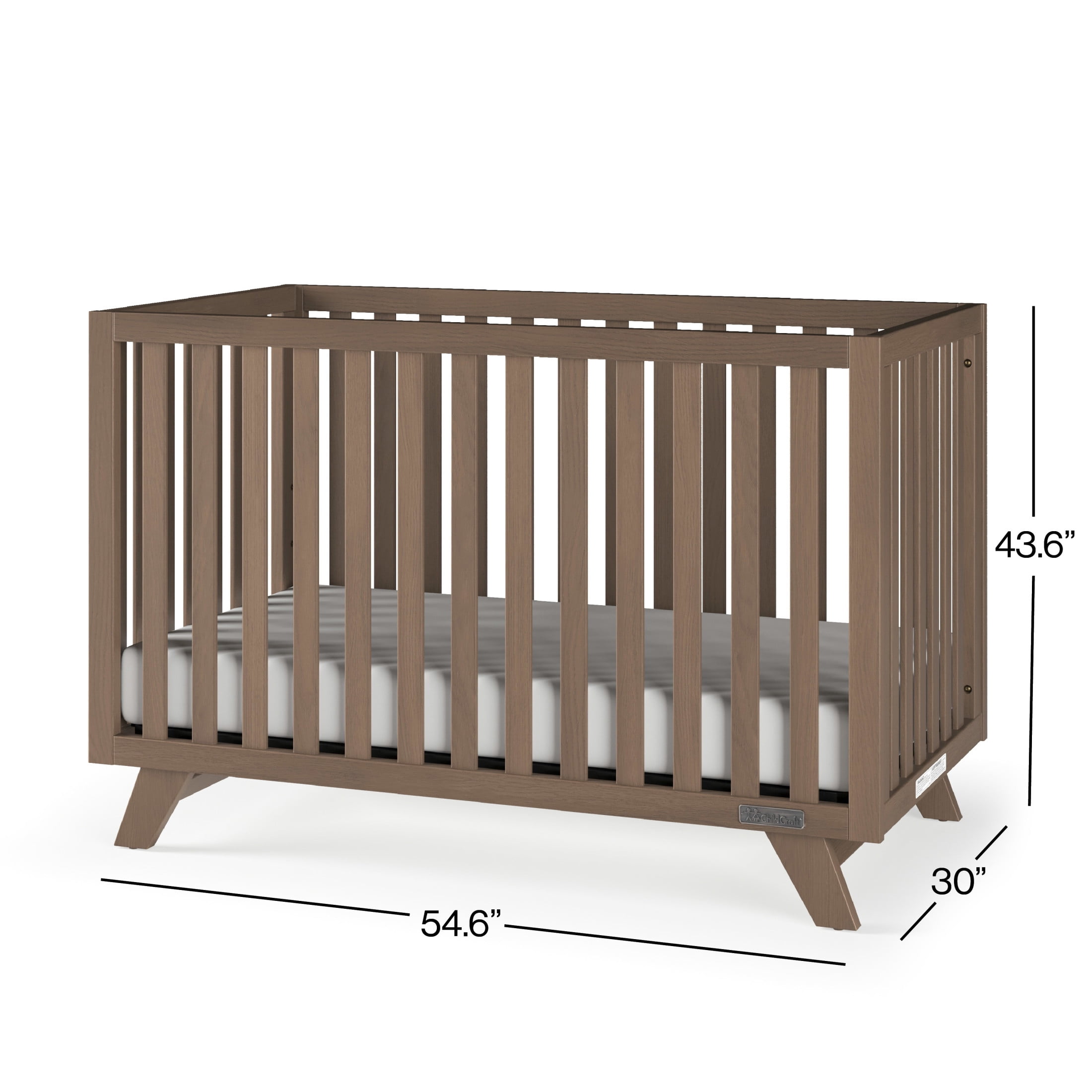 Child Craft SOHO 4-in-1 Convertible Crib, Canted Leg Mid-Century Design, 3 Mattress Heights, Dusty Heather
