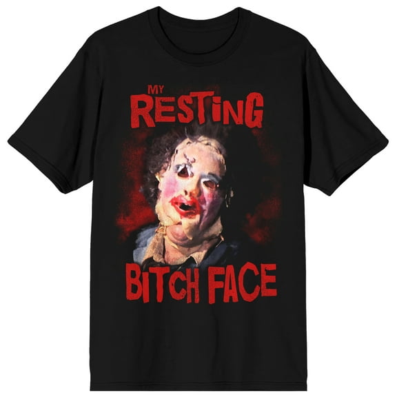 Texas Chainsaw Massacre Leatherface Resting Bitch Face Adult Black Crew Neck Short Sleeve T-shirt-Large
