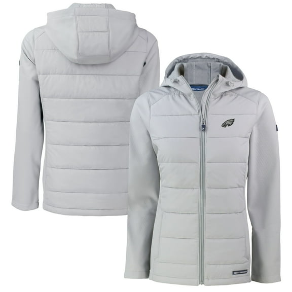 Women's Cutter & Buck Gray Philadelphia Eagles Evoke Hybrid Eco Softshell Recycled Full-Zip Hoodie Jacket