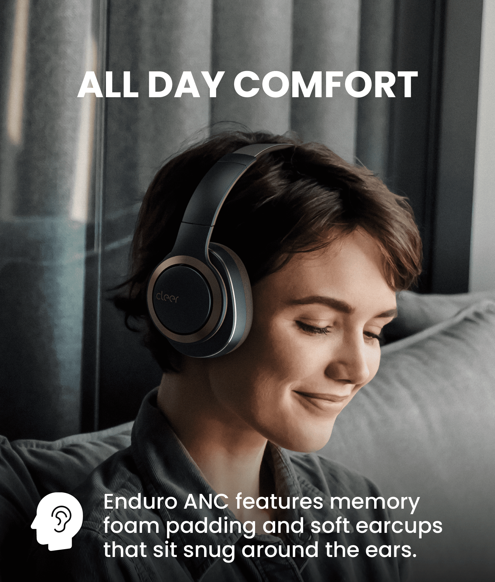 Cleer Enduro ANC Bluetooth Headphones, Noise Cancelling, 60H Playtime, Hi-Res Audio, Deep Bass, Dark Navy