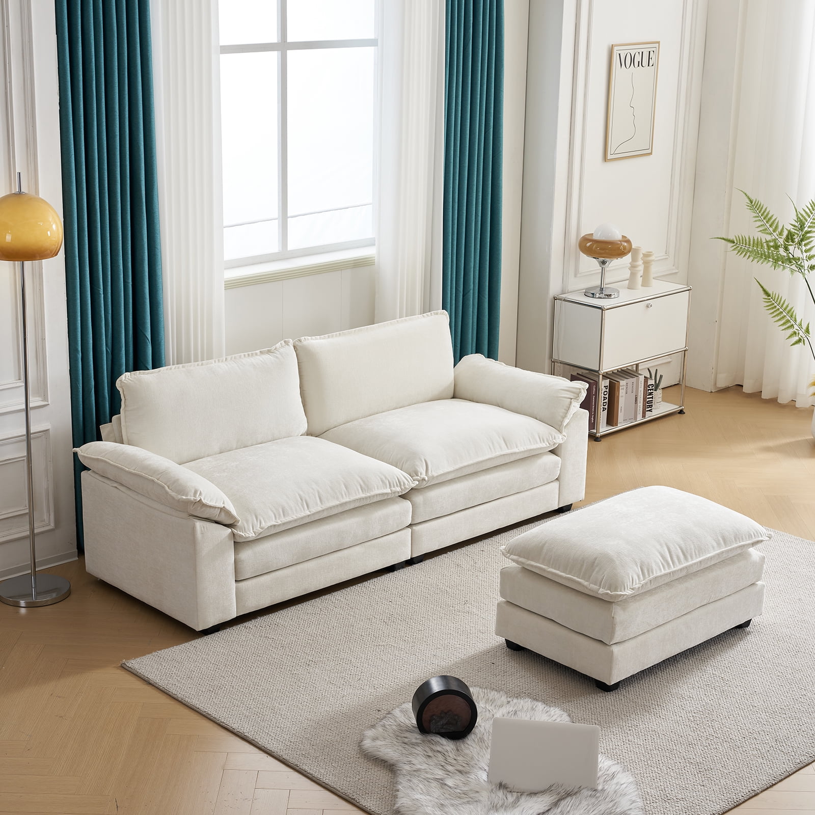 Ktaxon Sectional Sofa L Shaped Couch with Chaise Living Room Sleeper Set, 2 Seats with Chenille and Double Layer Cushions 86" W Beige