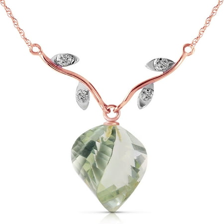 Galaxy Gold 14K Solid Gold Natural Diamond & Green Amethyst Pendant Necklace for Women - Rose Gold Fine Jewelry