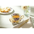thumbnail image 4 of Stechcol Gracie Bone China Purple Pansy Gold Bone China Tea Cup and Saucer 7oz, 4 of 5