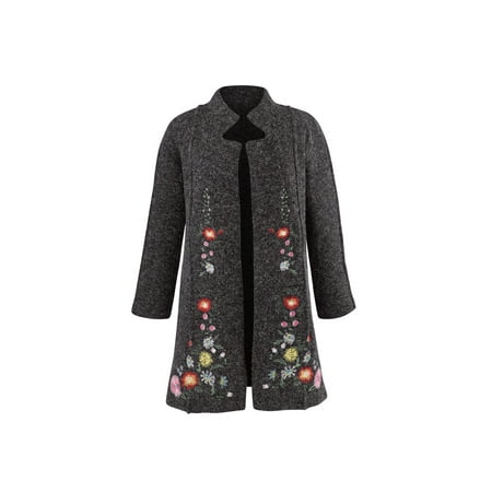- Rising International Women's Heidi Sweater Coat - Embroidered Floral Jacket