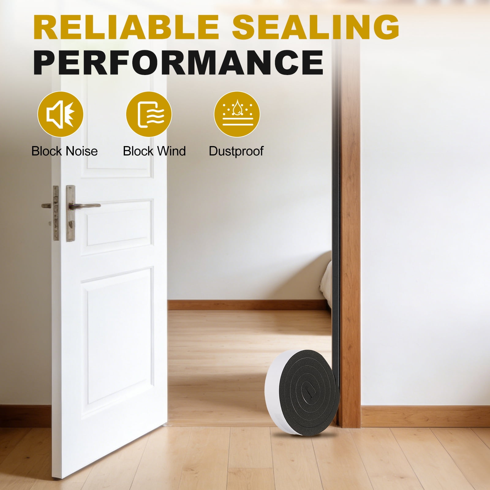 Weather Stripping Door Seal, 2 Rolls 2" x 5/16" Adhesive Foam Tape Seal Soundproof Insulation Strips for Door Frame Window Gaps (13 Feet Total, 6.5 Feet/Roll)