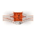 thumbnail image 2 of 3.36 ct Brilliant Princess Cut Red Zircon 18K Rose Gold Solitaire with Accents Engagement Bridal Wedding Ring Band Set size 4, 2 of 7