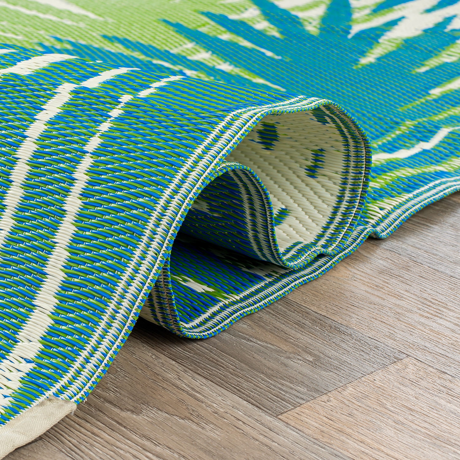 World Rug Gallery Floral Tropical Reversible Plastic Indoor and Outdoor Picnic Mat, Camping Rug, RV Rug - GREEN - 9'x18'