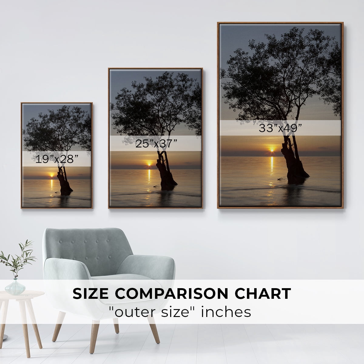Sunset Silhouette Framed Premium Gallery Wrapped Canvas - Ready to Hang - 17 x 25 - Walnut Floating Frame