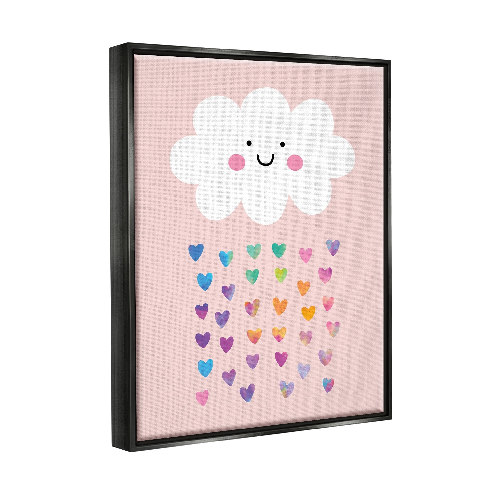 Stupell Industries Raining Rainbow Hearts with Happy Cloud Jet Black Framed Floating Canvas Wall Art, 24x30, by Seven Trees Design