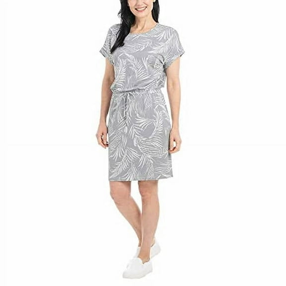 Hilary Radley Womens Short Sleeve Dress Size: M, Color: Gray & White Palm