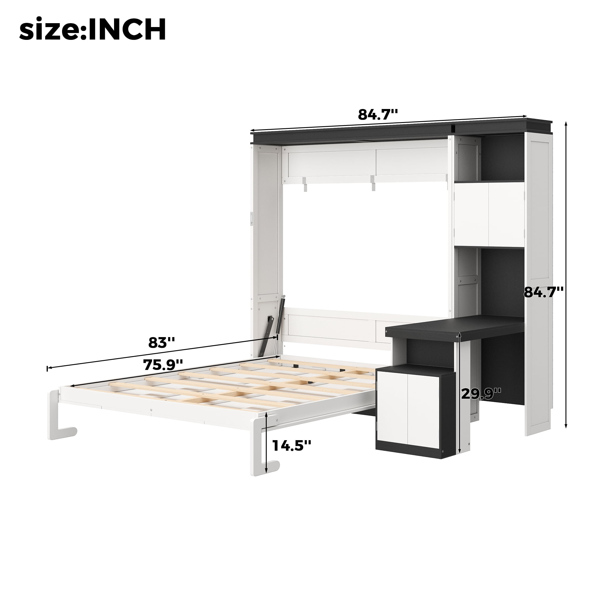 Full Size Murphy Bed with Desk and Storage Shelves and Cabinets for Small Space, Guest Room