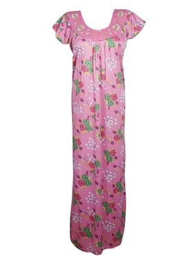 Mogul Women's Maxi Dress, Pink Floral Night Dress, Sleep Dress, Maternity Handmade Dresses, Casual Nightwear Gown, Soft Gown M
