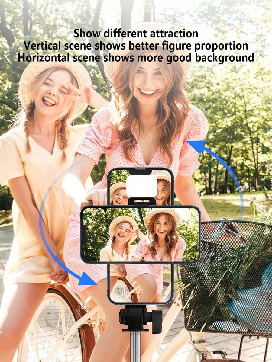 Bluetooth Selfie Stick Tripod with LED Fill Light & Remote, 360° Rotation Portable Phone Tripod for Vlog Live Streaming Travel Android iPhone