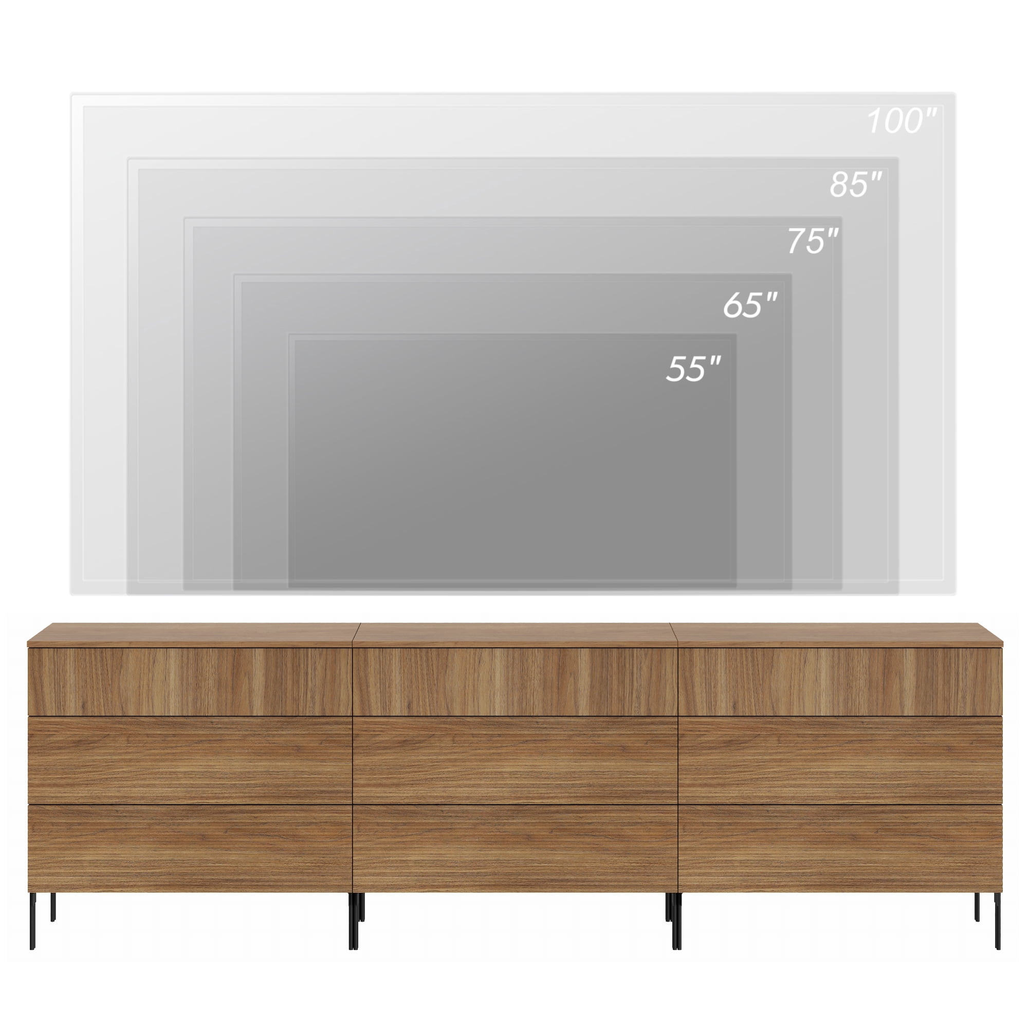 Modern 9 Drawer Dresser TV Stand for TVs up to 100 Inch, Reeded Entertainment Center, Wood TV Console with Storage for Living Room
