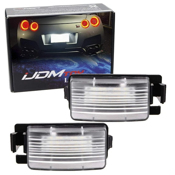 OEM-Fit 3W Full LED License Plate Light Kit For Nissan 350z 370z GT-R Cube Leaf Sentra Versa Infiniti G25 G35 G37 Q60, Powered by 18-SMD Xenon White LED