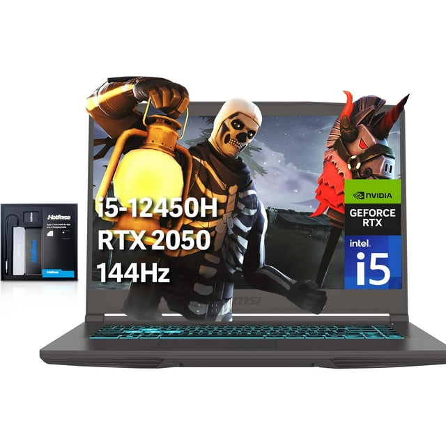 MSI Thin Portable de Jeu 15,6 Po FHD IPS 144 Hz, Intel i5-12450H, 16 Go RAM, SSD PCIe 1 To, NVIDIA GeForce RTX 2050, Clavier Rétroéclairé, Wi‐Fi 6, Noir, Win 11 Pro, Ensemble d'Extension Hotface 128 Go