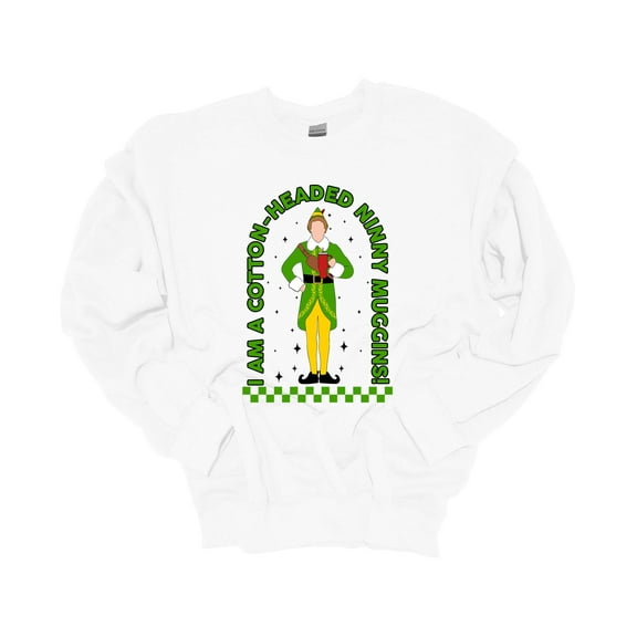 Unisex Christmas Sweatshirt Cotton Headed Ninny Muggins Elf Festive Holiday Crewneck Sweatshirt-White-4xl