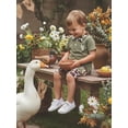 thumbnail image 4 of BemeyourBBs Toddler Baby Boy Duck Hunting Outfit Summer Clothes Waffle Knit Mallard Embroidered Button Turn Down Collar Short Sleeve Shirt Tops and Camouflage Shorts Set, 4 of 9