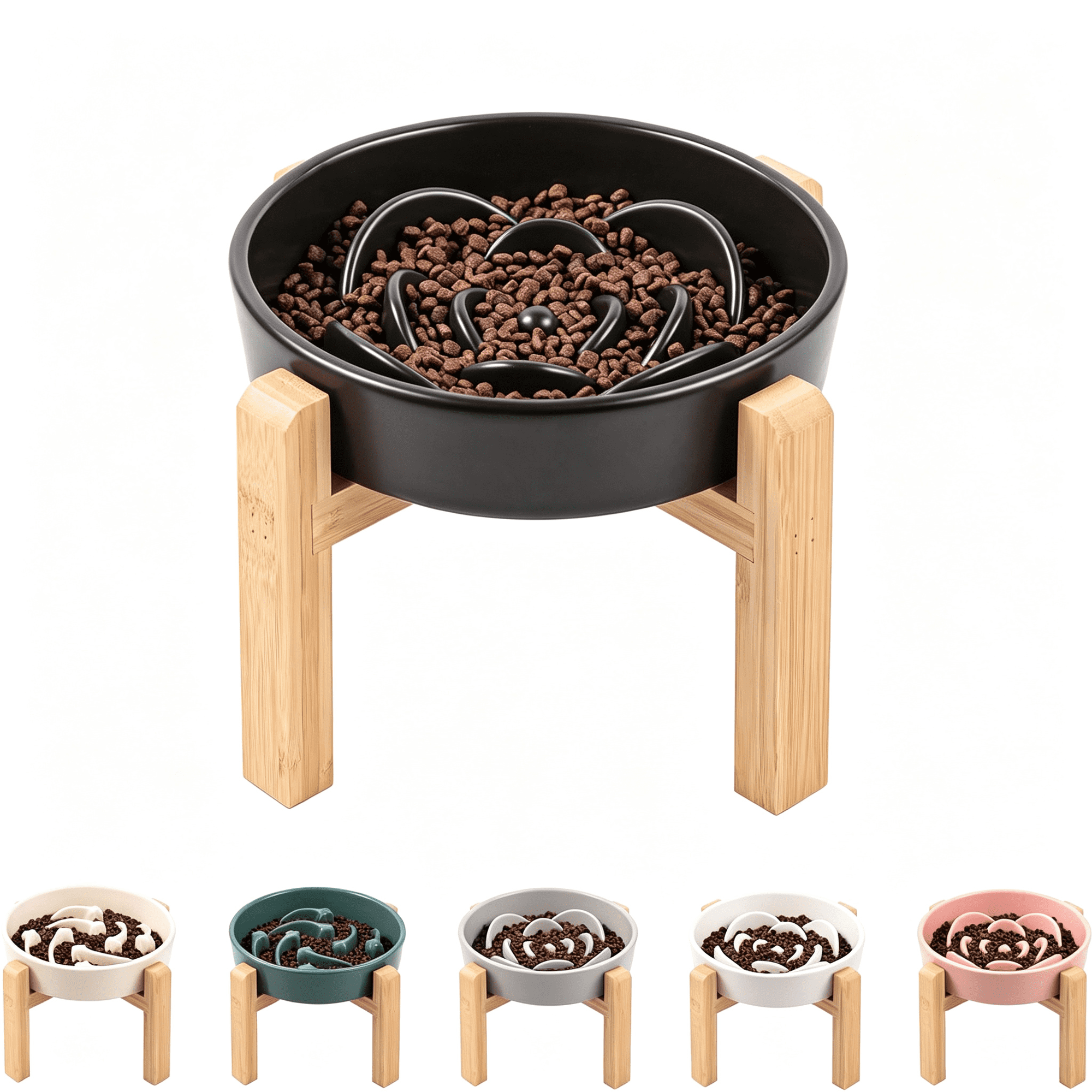 ACDANC Black Ceramic Slow Feeder Dog Bowl for Small and Medium Breed Elevated/Raised 6.1 in Slow Feeding Bowl Puzzle Dog Food Bowl for Fast Eater Maze Dish for Fast Eater