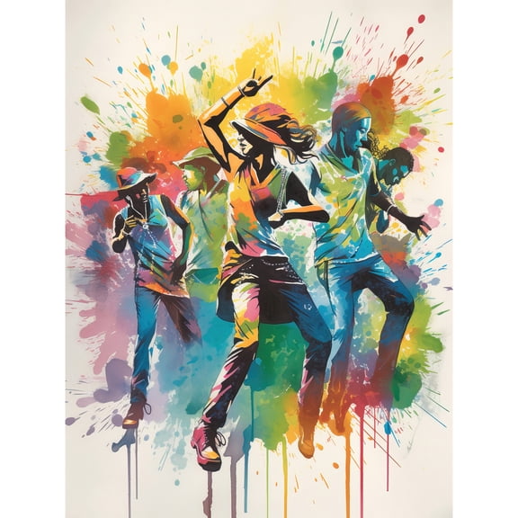 Rainbow Rhythm Dance Festival of Colour Dancers Dancing to Music Modern Splat Watercolour Painting Unframed Wall Art Print Poster Home Decor Premium
