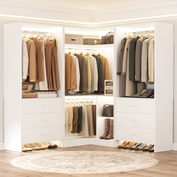 Homieasy 55.2'' - 80.9'' W Closet System with Wooden Drawers and Hanging Rods (Set of 3), White