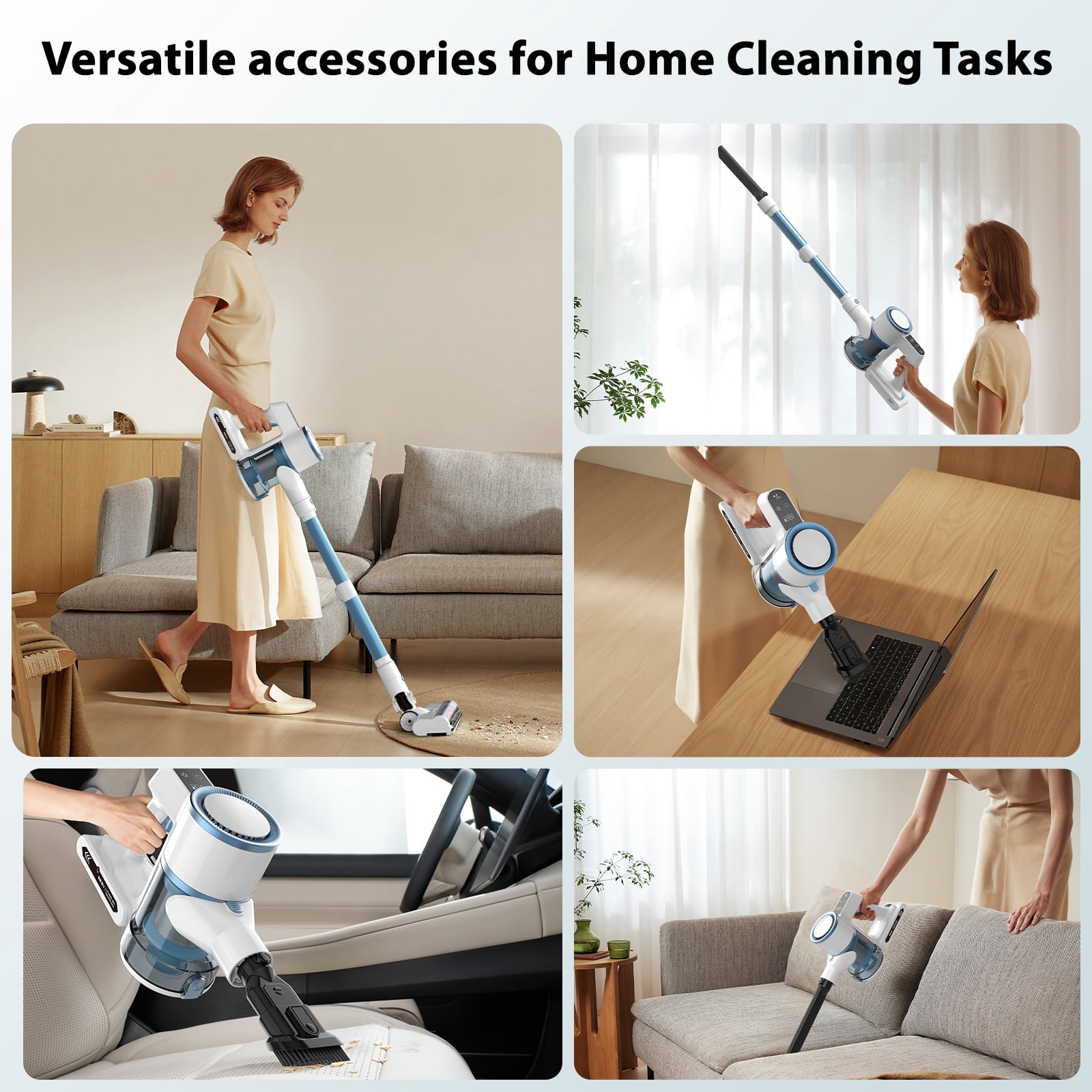 Lazyswan Cordless Vacuum, 250W 28KPa Stick Vacuums for Pet Hair/Carpet, 45 Min Runtime, LED Touch Screen, 1.2L Dust Cup, Lightweight