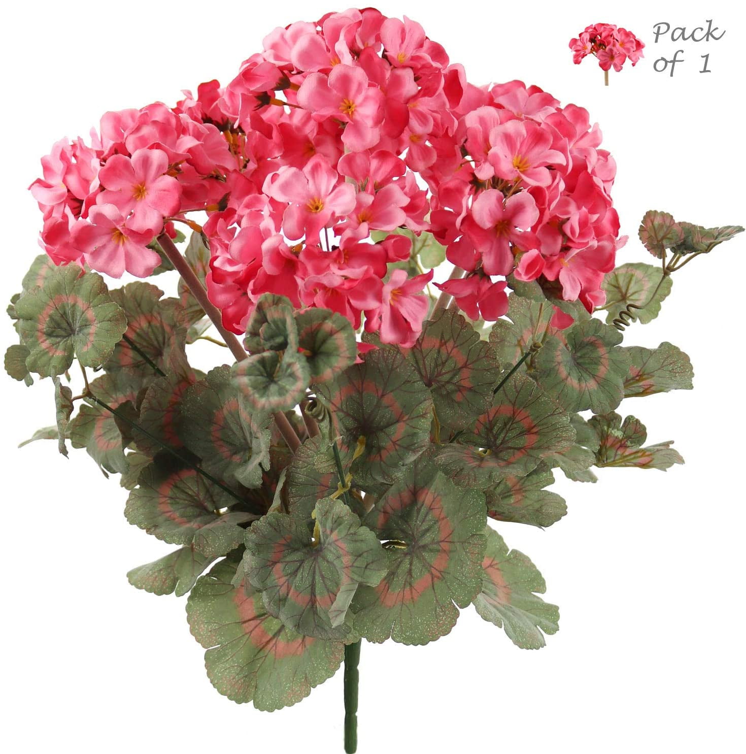 Floral Home Pink Artificial Geranium Flower Bush Decorative Silk