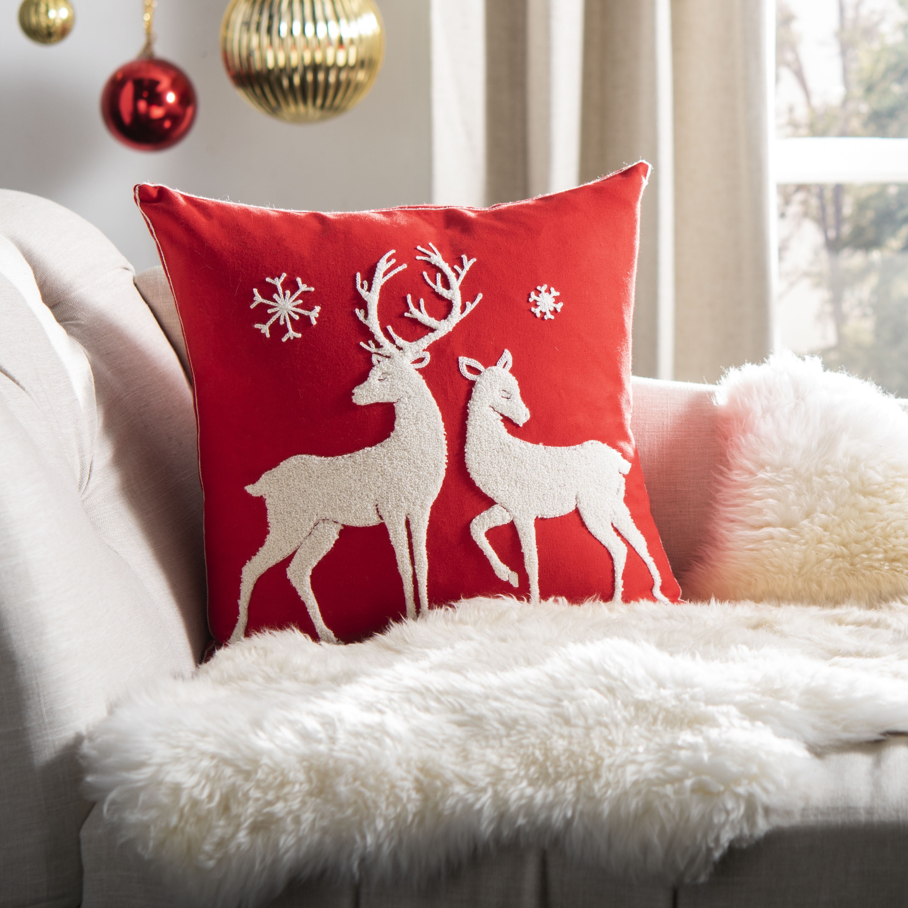 Safavieh 18.00" x 5.00" Transitional Red Animal Print Holiday Cotton Decorative Pillow - Walmart.com