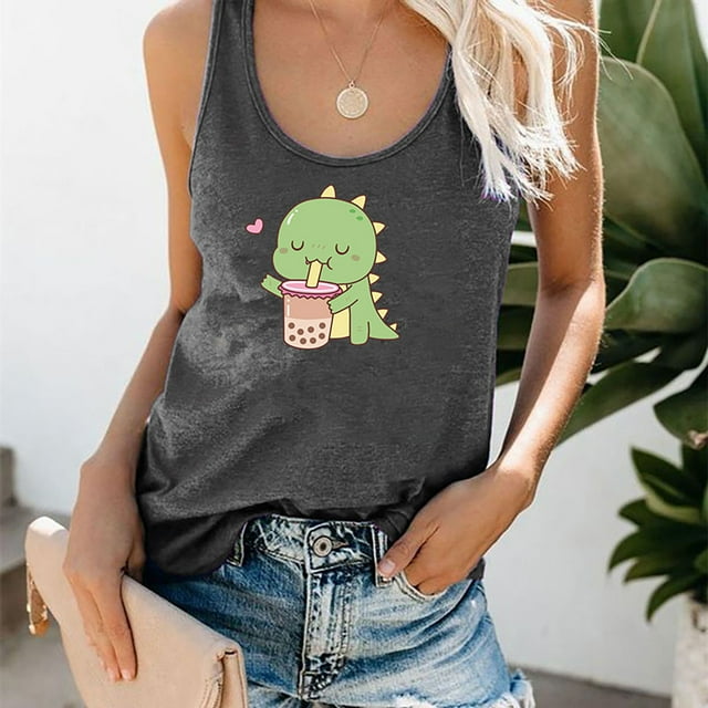 SMihono Hauts pour Femmes Débardeur pour Femmes Femme Été Imprimé Col Rond Sans Manches T-shirt Décontracté Haut Débardeur Débardeurs pour Femmes Hauts d'Été pour Femmes