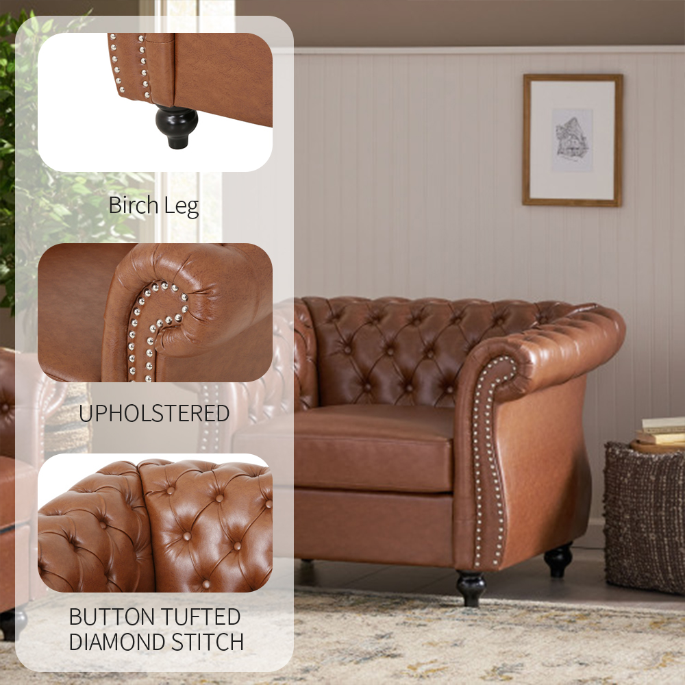 Fauteuil Club Marron En Cuir Synthétique - Rembourré, Accoudoirs, Design Moderne Pour Salon/bureau (110kg Max)