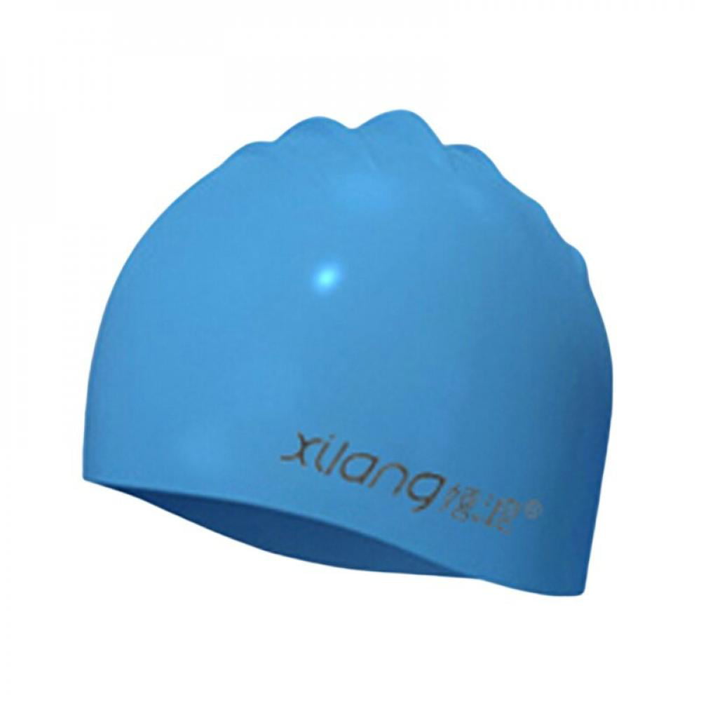 Protect Ears Waterproof PU Fabric Silicone Solid Swimming Cap Elastic Swim Hats 