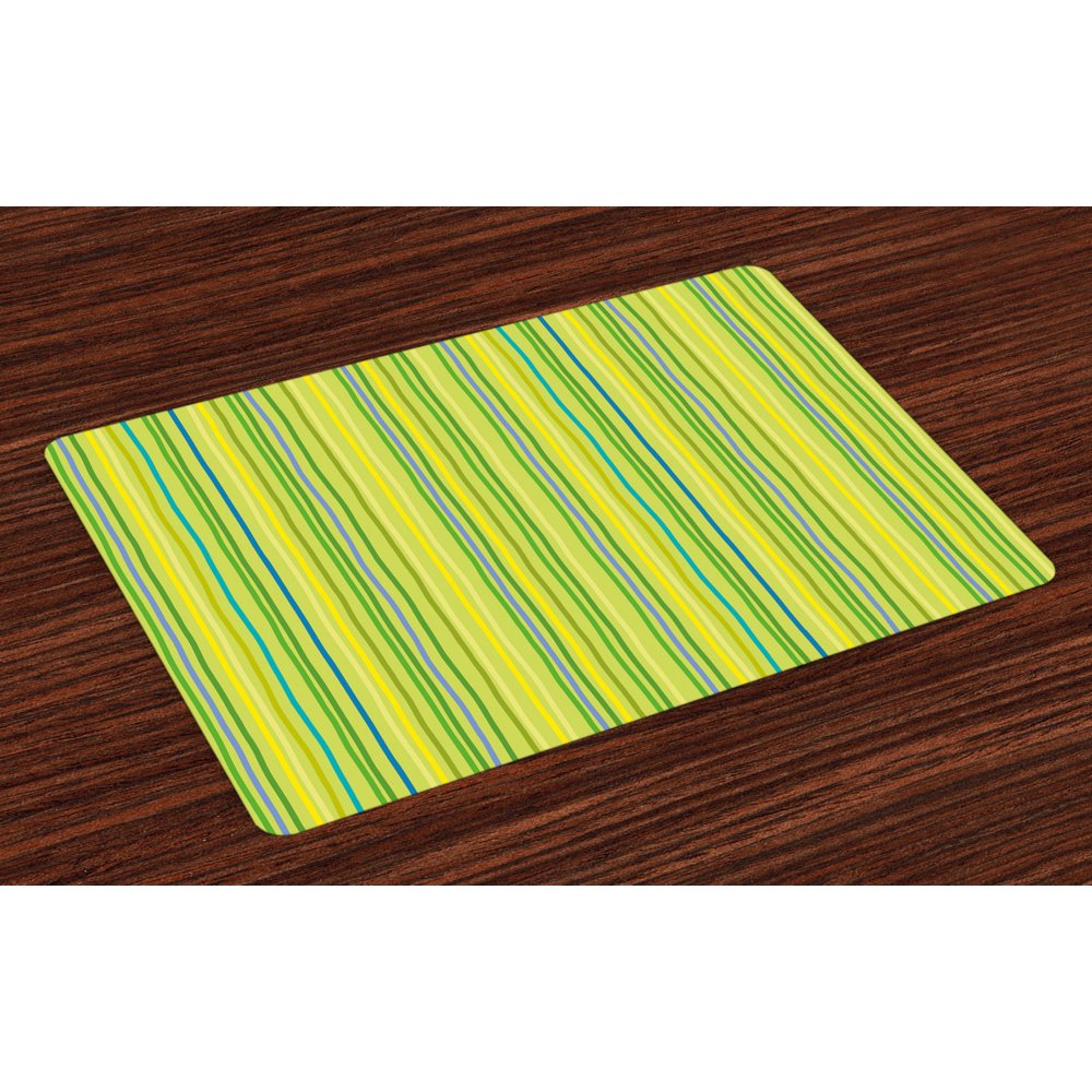 Lime Green Placemats Set of 4 Pastel Toned Vertical Bands Striped Lines