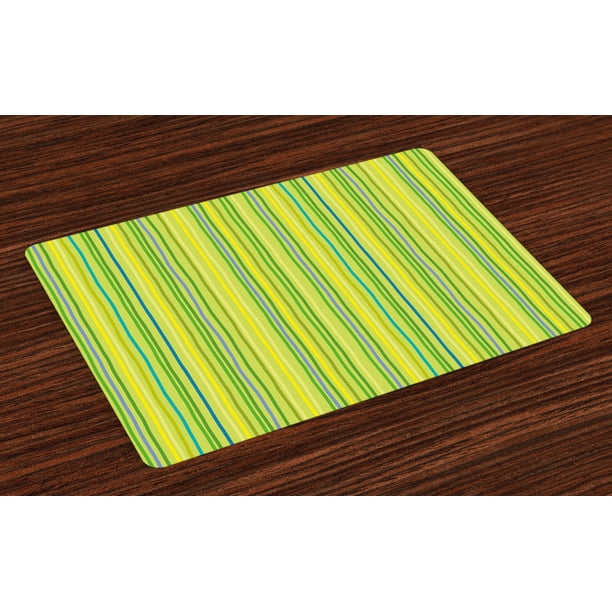 Lime Green Placemats Set of 4 Pastel Toned Vertical Bands Striped Lines